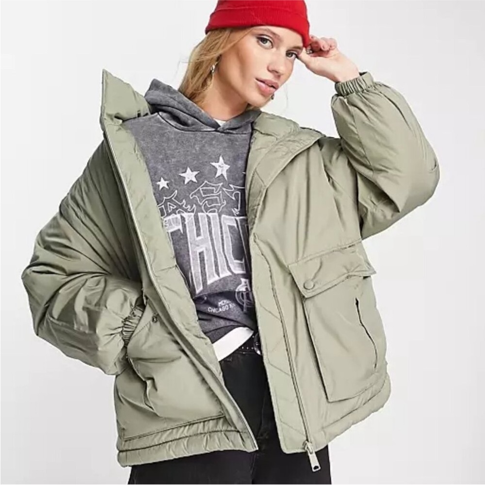 We the free by Free People padded bomber Bomber Jacket size S sage grey green